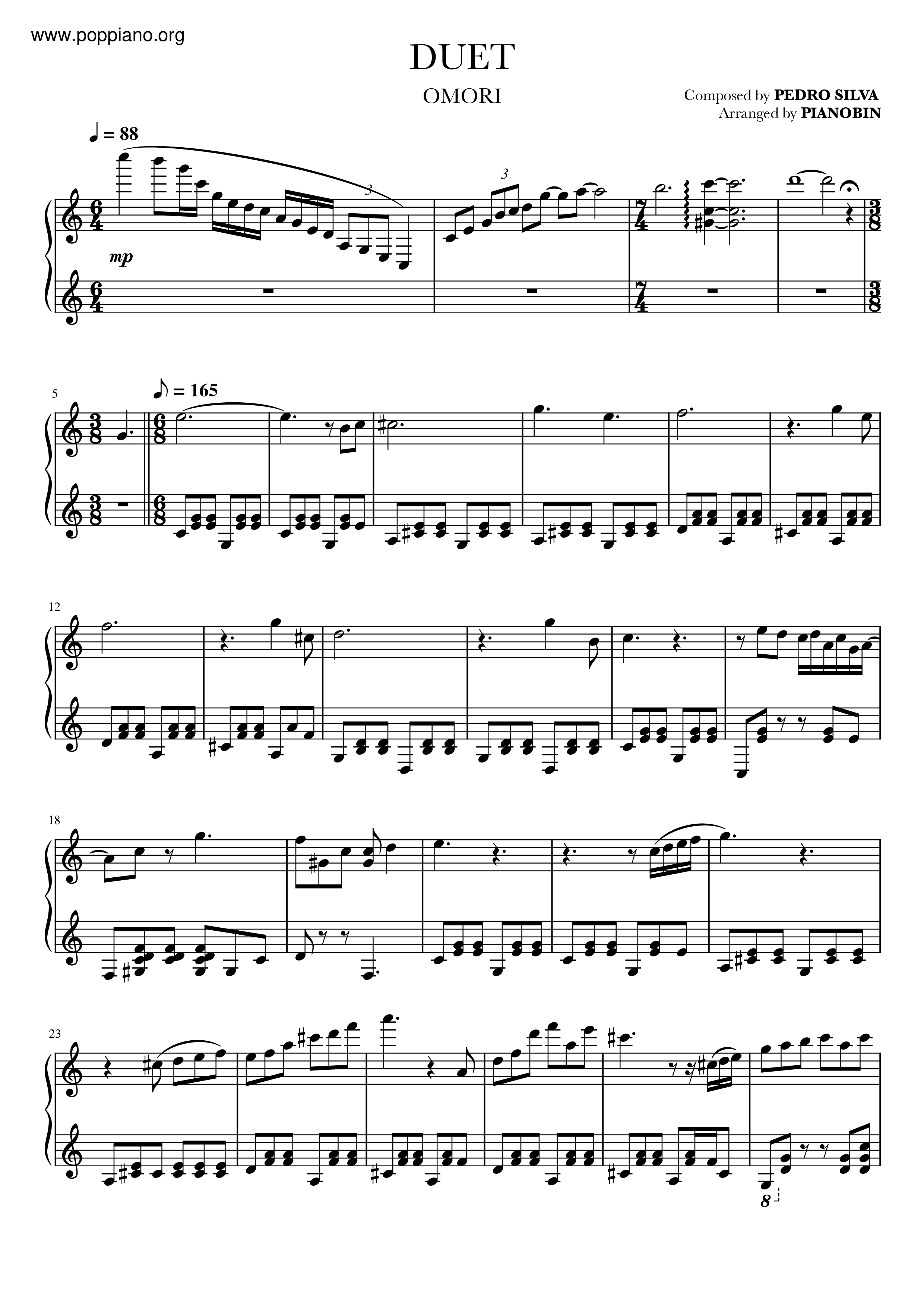 Pedro Silvia Duet Omori Sheet Music Pdf Free Score Download 