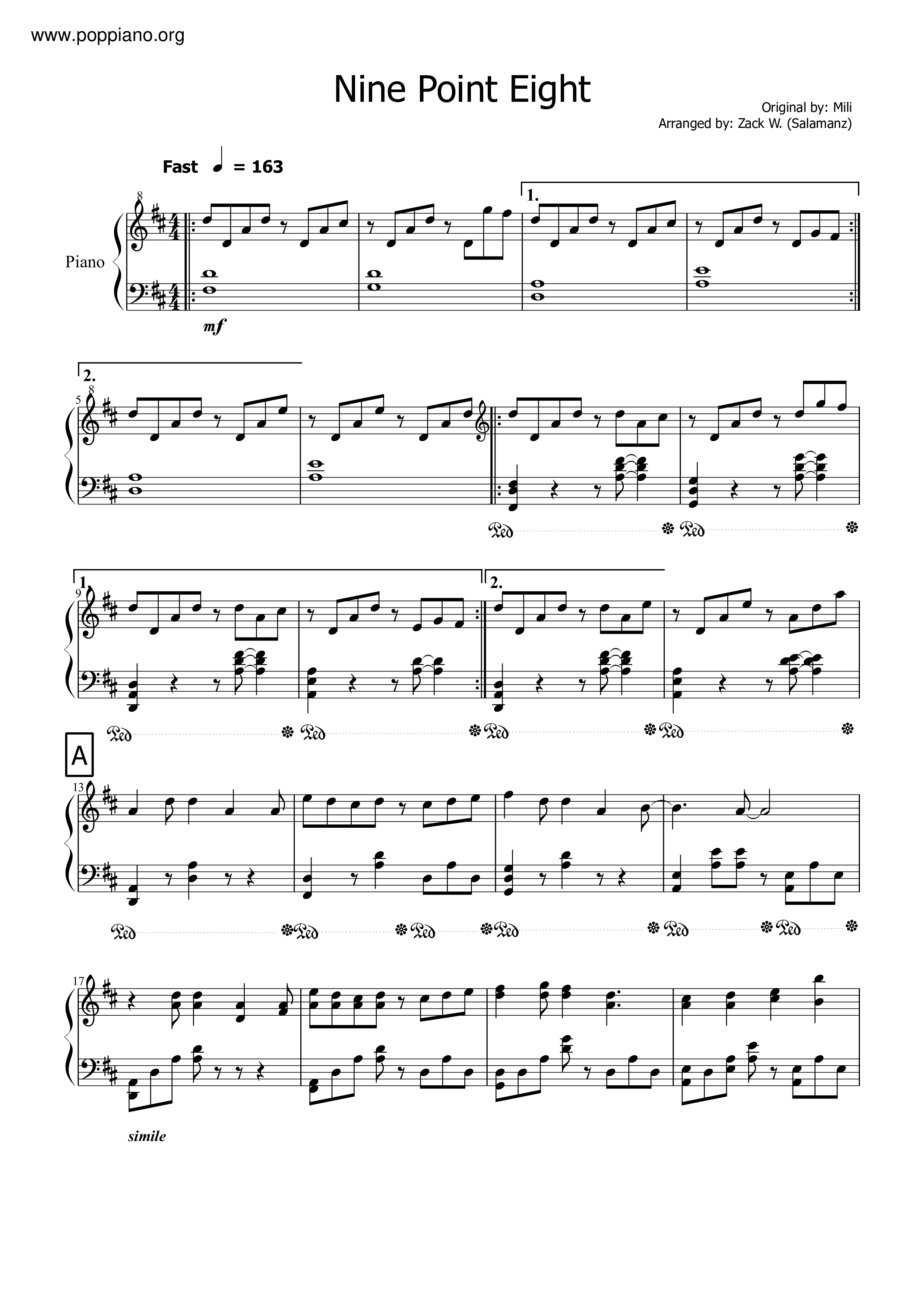 Mili Nine Point Eight Sheet Music Pdf Free Score Download