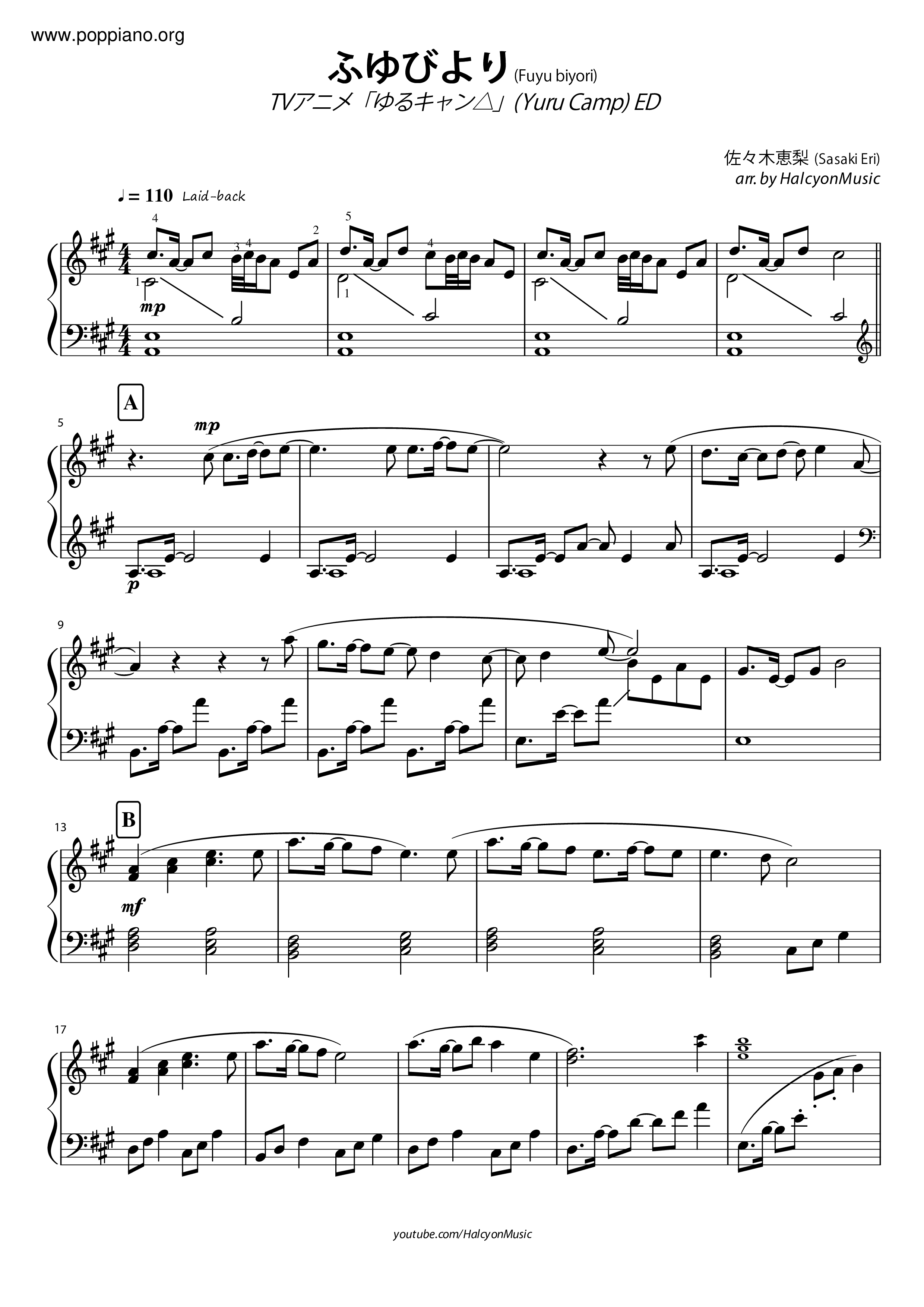 Reina Fuyu Biyori Sheet Music Pdf ふゆびより 楽譜 Free Score Download