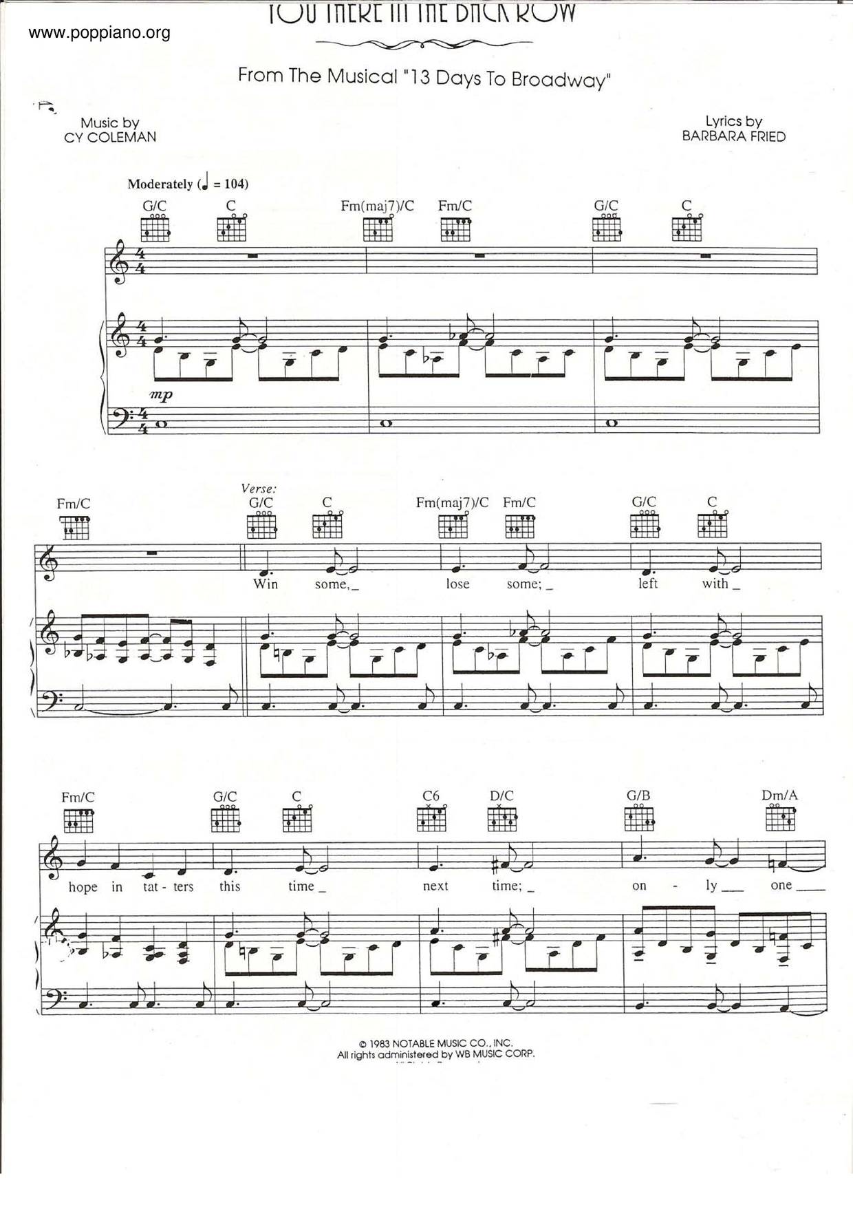 13 Days To Broadway You There In The Back Row Sheet Music Pdf Free Score Download