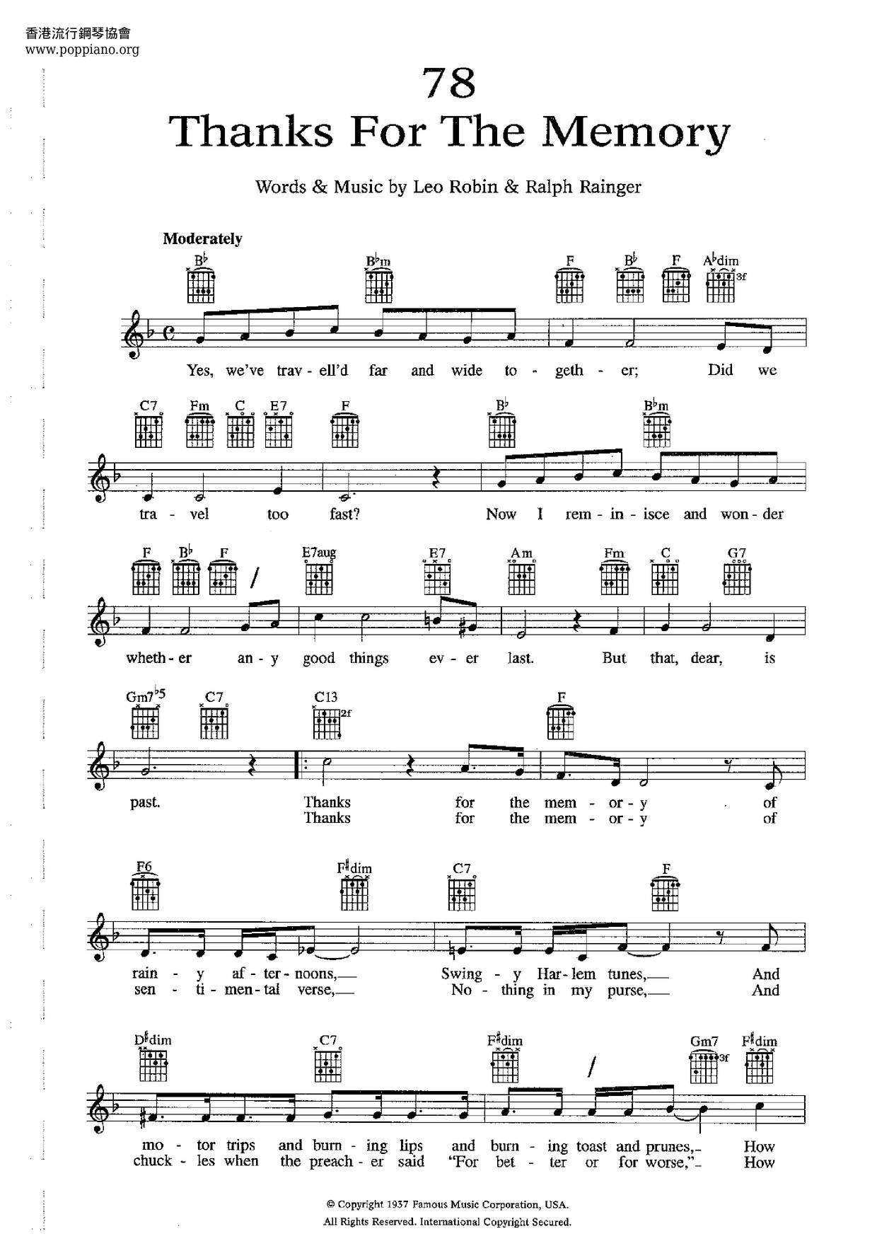 Thanks For The Memory Sheet Music Piano Score Free PDF Download HK Pop Piano Academy