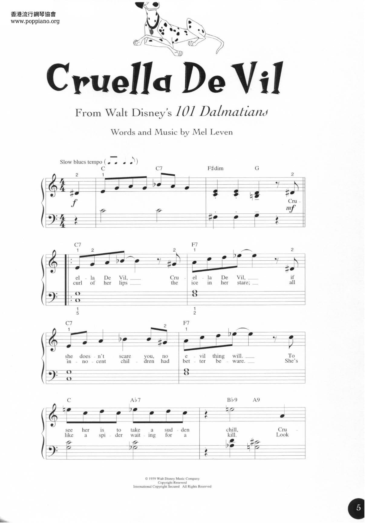 101 Dalmatians - Cruella De Vil Score