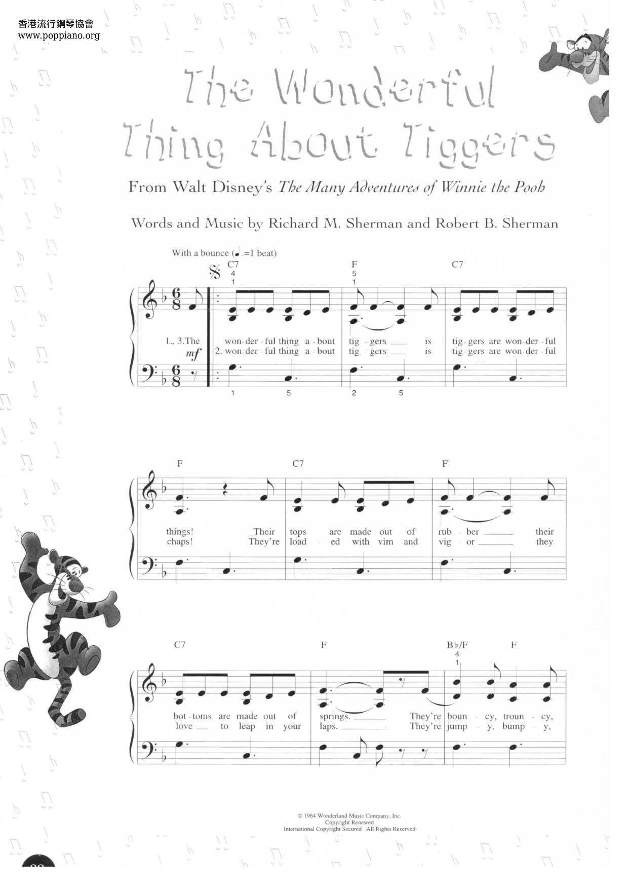 Winnie The Pooh - The Wonderful Thing About Tigers琴譜