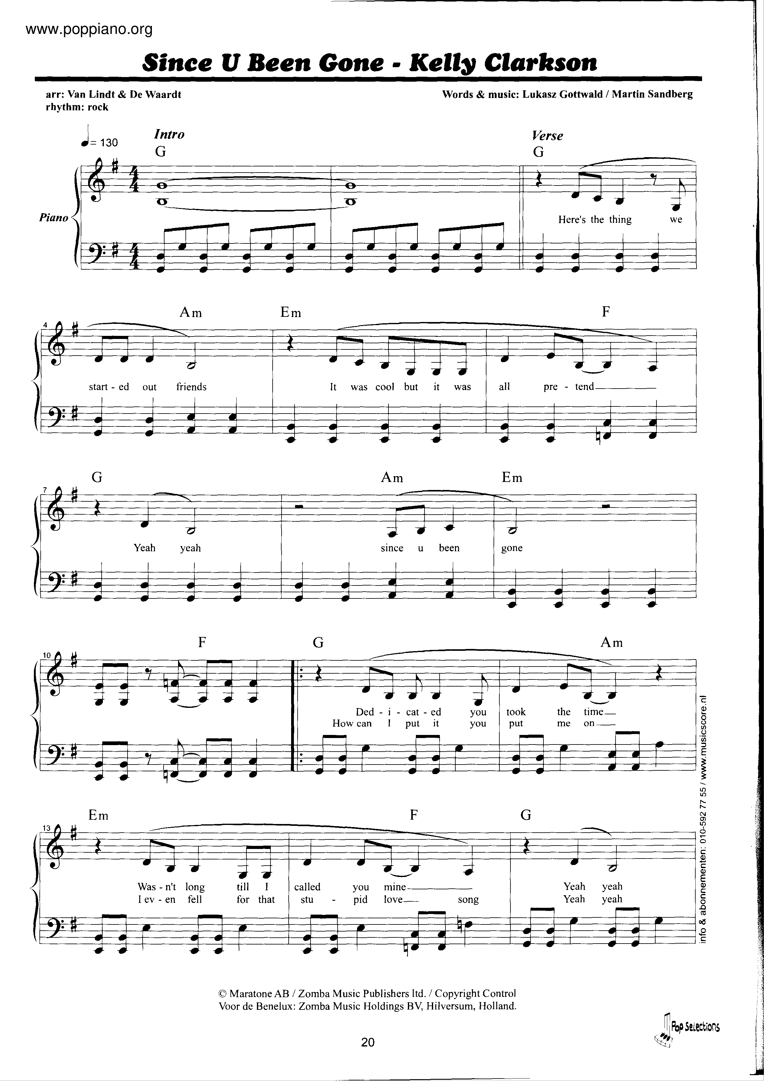 kelly-clarkson-since-u-been-gone-sheet-music-pdf-free-score-download