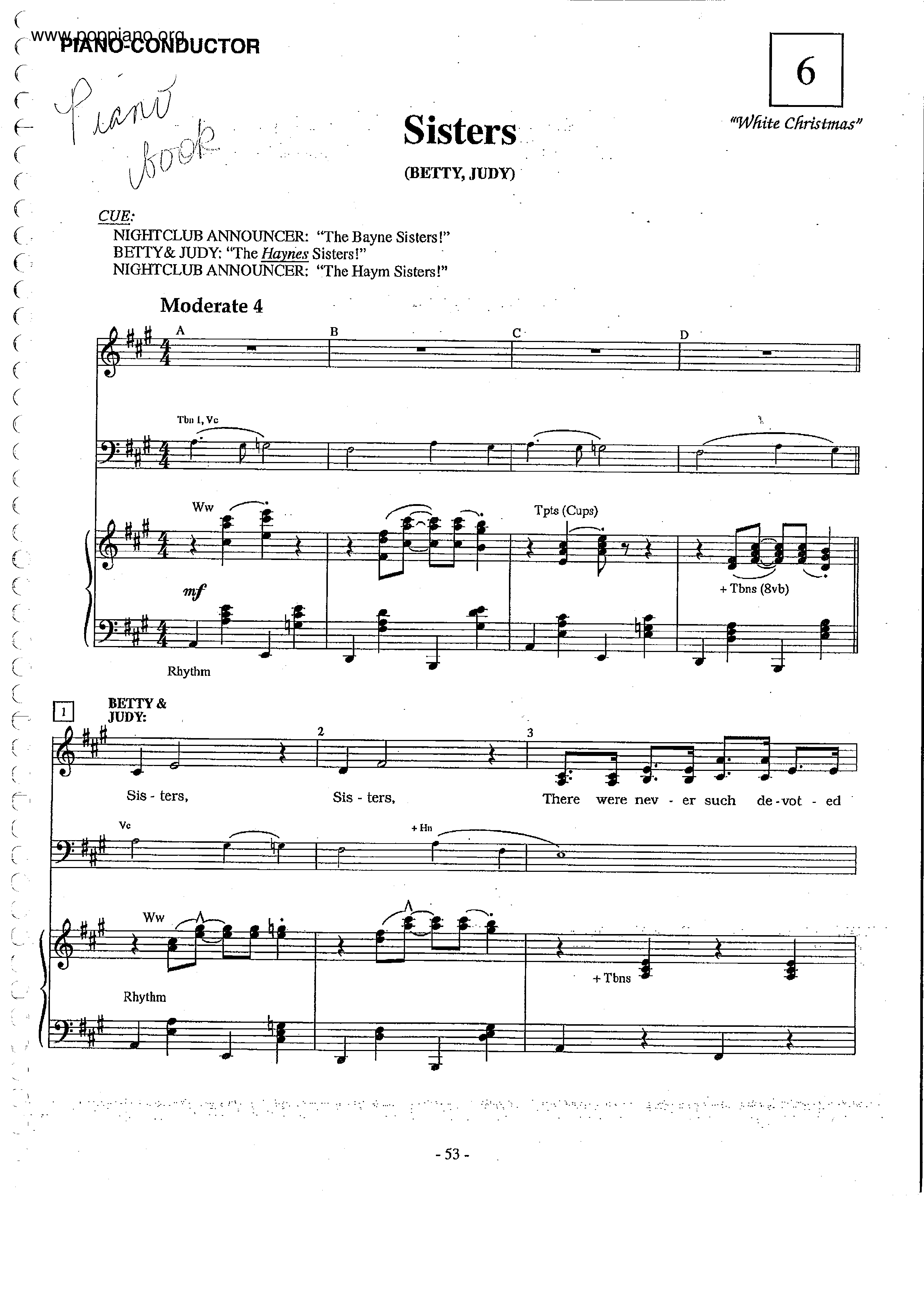 Rosemary Clooney White Christmas Sisters Sheet Music Pdf Free Score Download ★