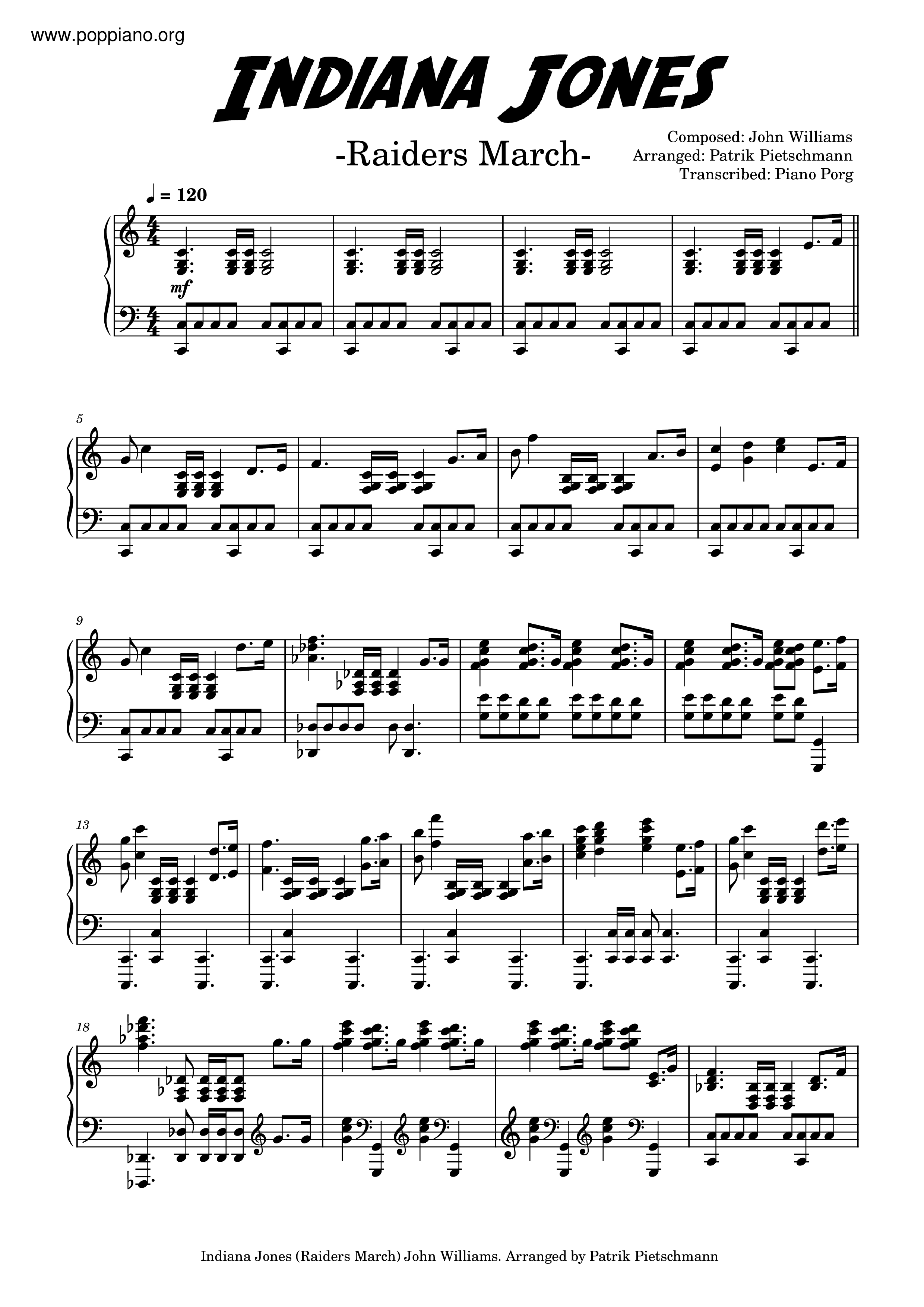 John Williams Indiana Jones Theme Sheet Music Pdf Free