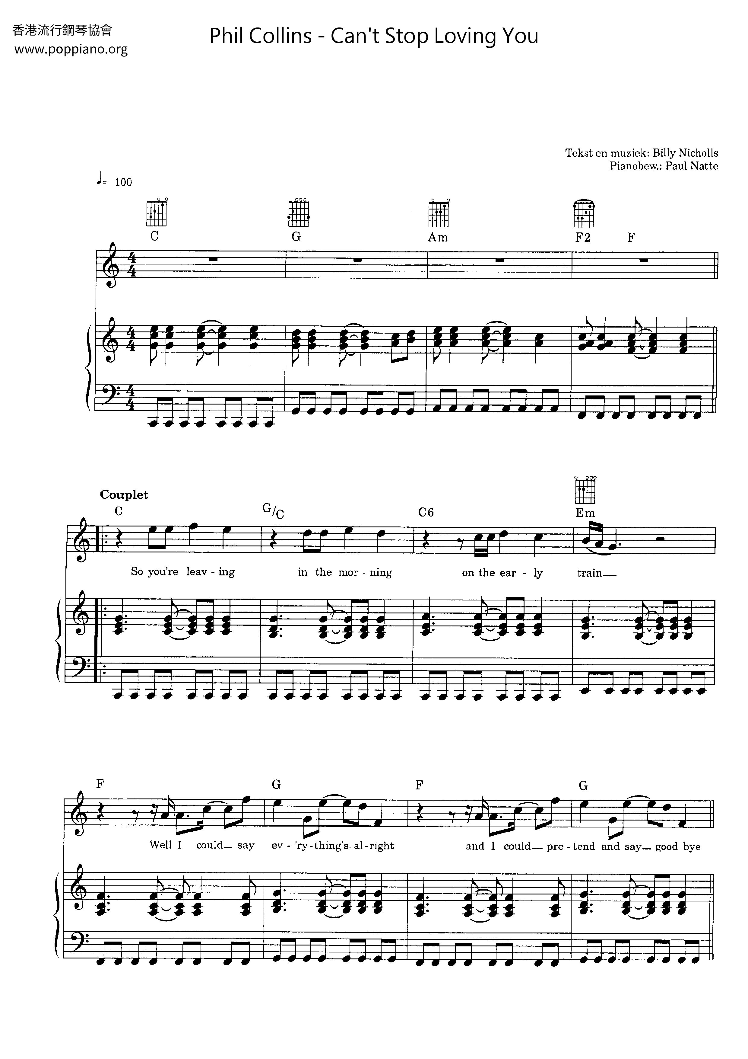 Phil Collins Cant Stop Loving You Sheet Music Pdf Free Score Download ★ 