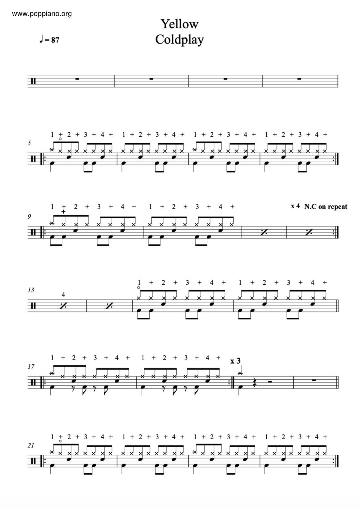 Yellow Sheet Music Piano Score Free PDF Download HK Pop Piano