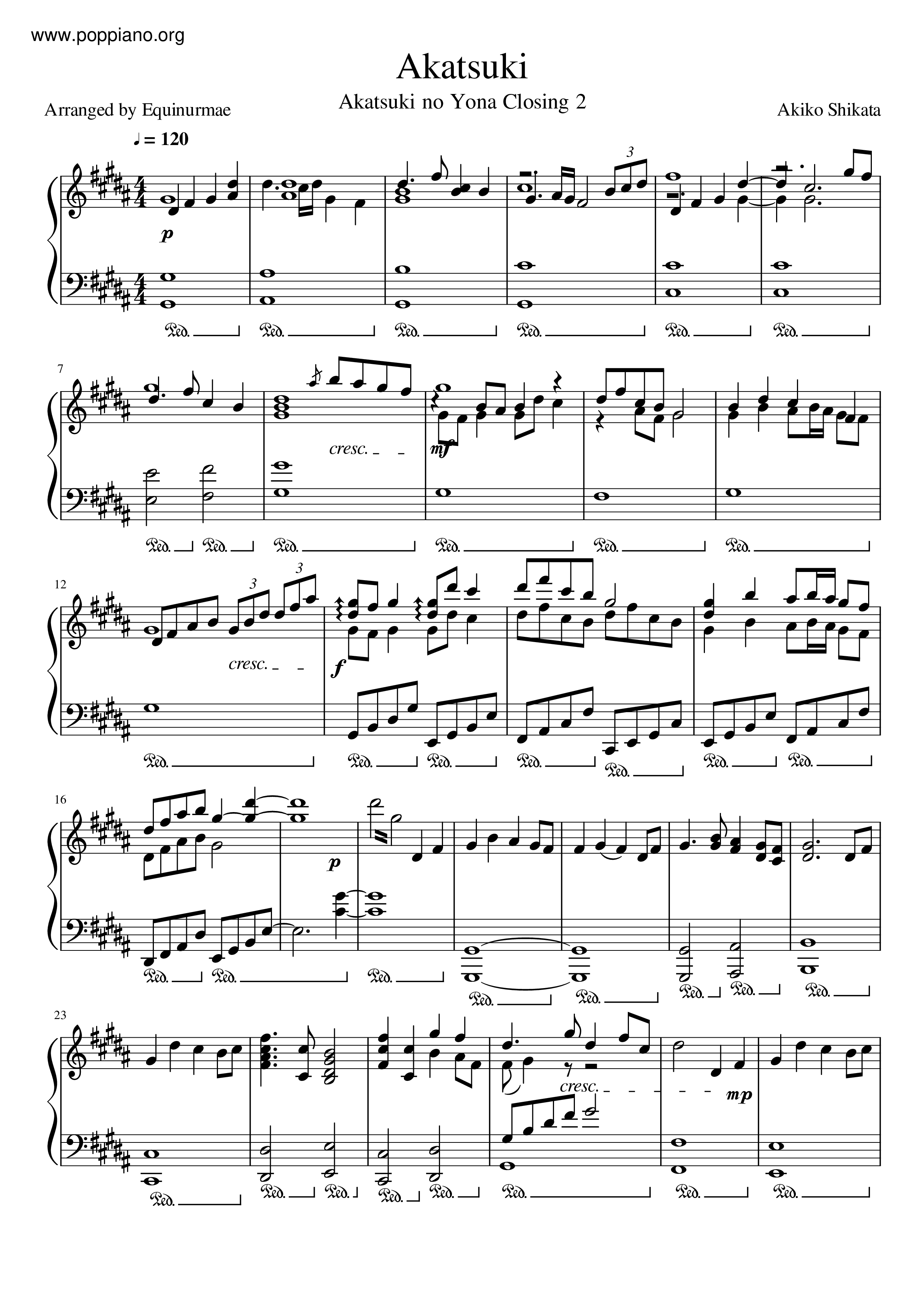 Akiko Shikata-Akatsuki no Yona Ending 2 Akatsuki Sheet Music pdf