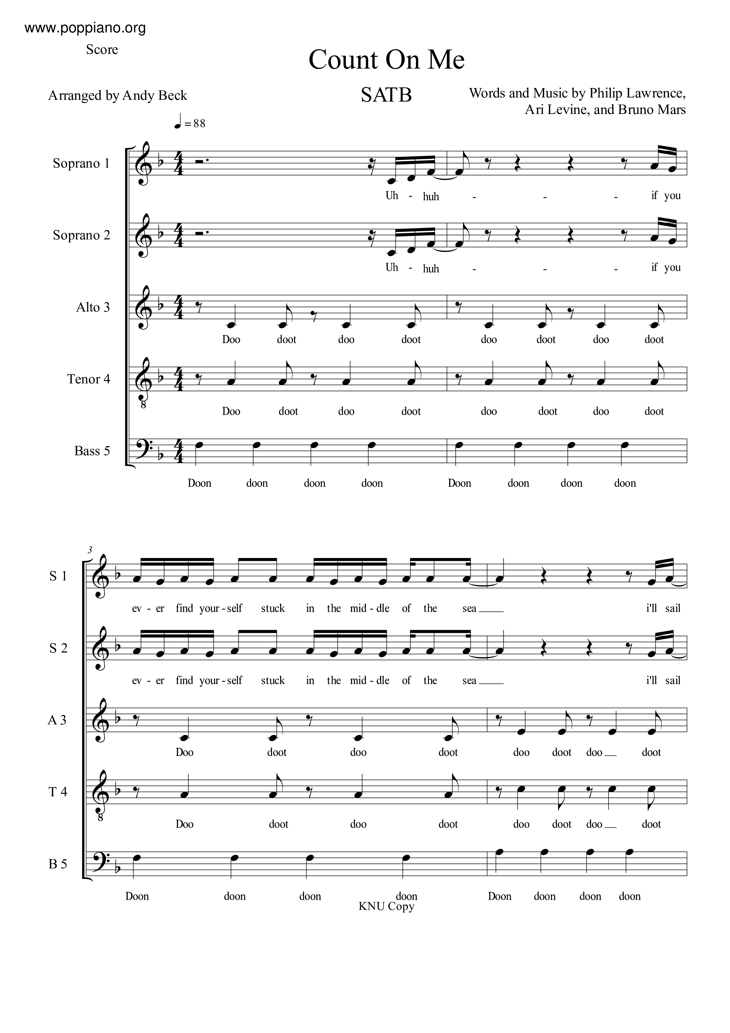 Bruno Mars Count On Me Sheet Music Pdf Free Score Download