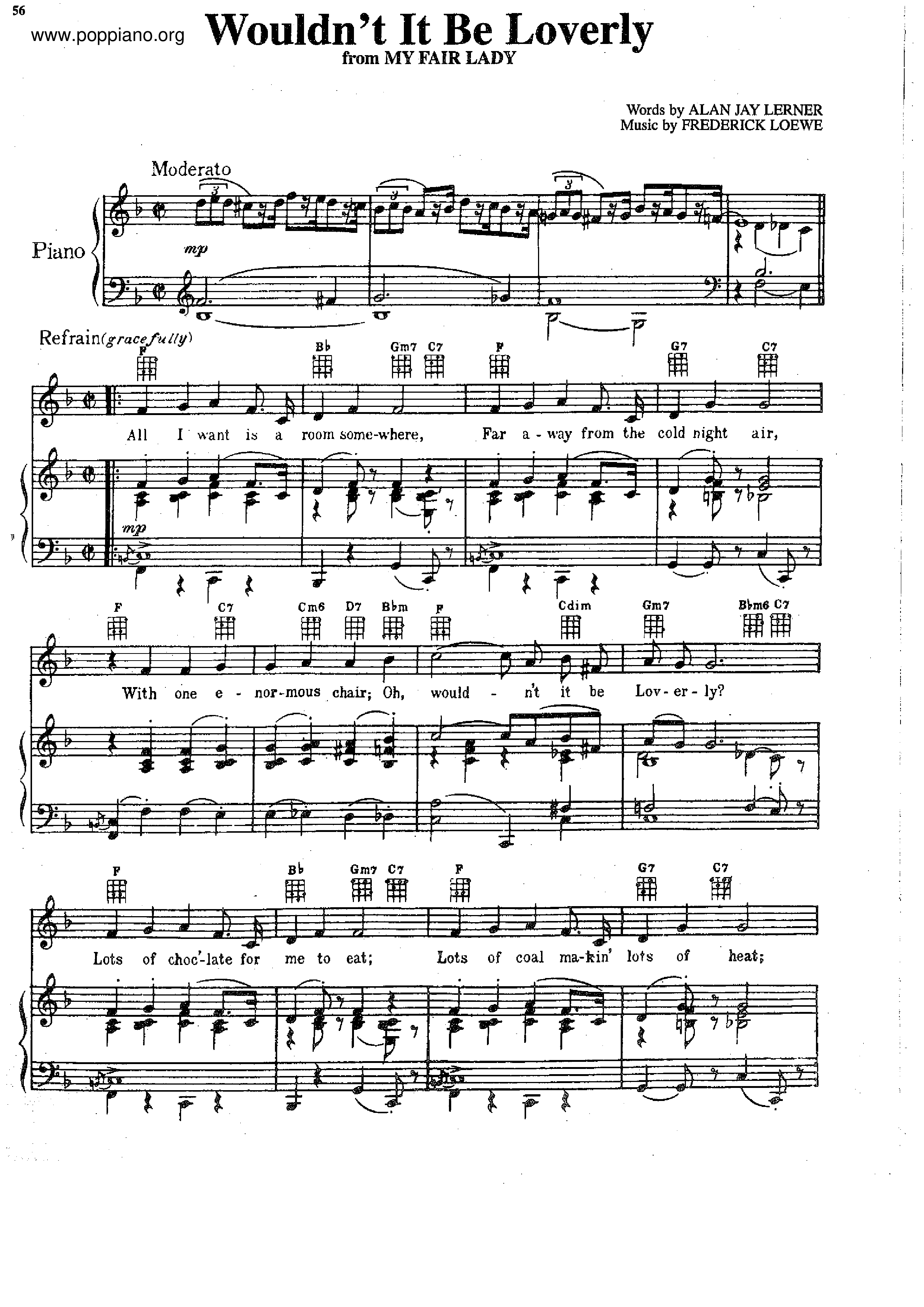 Movie Song My Fair Lady Wouldnt It Be Loverly Sheet Music Pdf Free Score Download ★ 4226