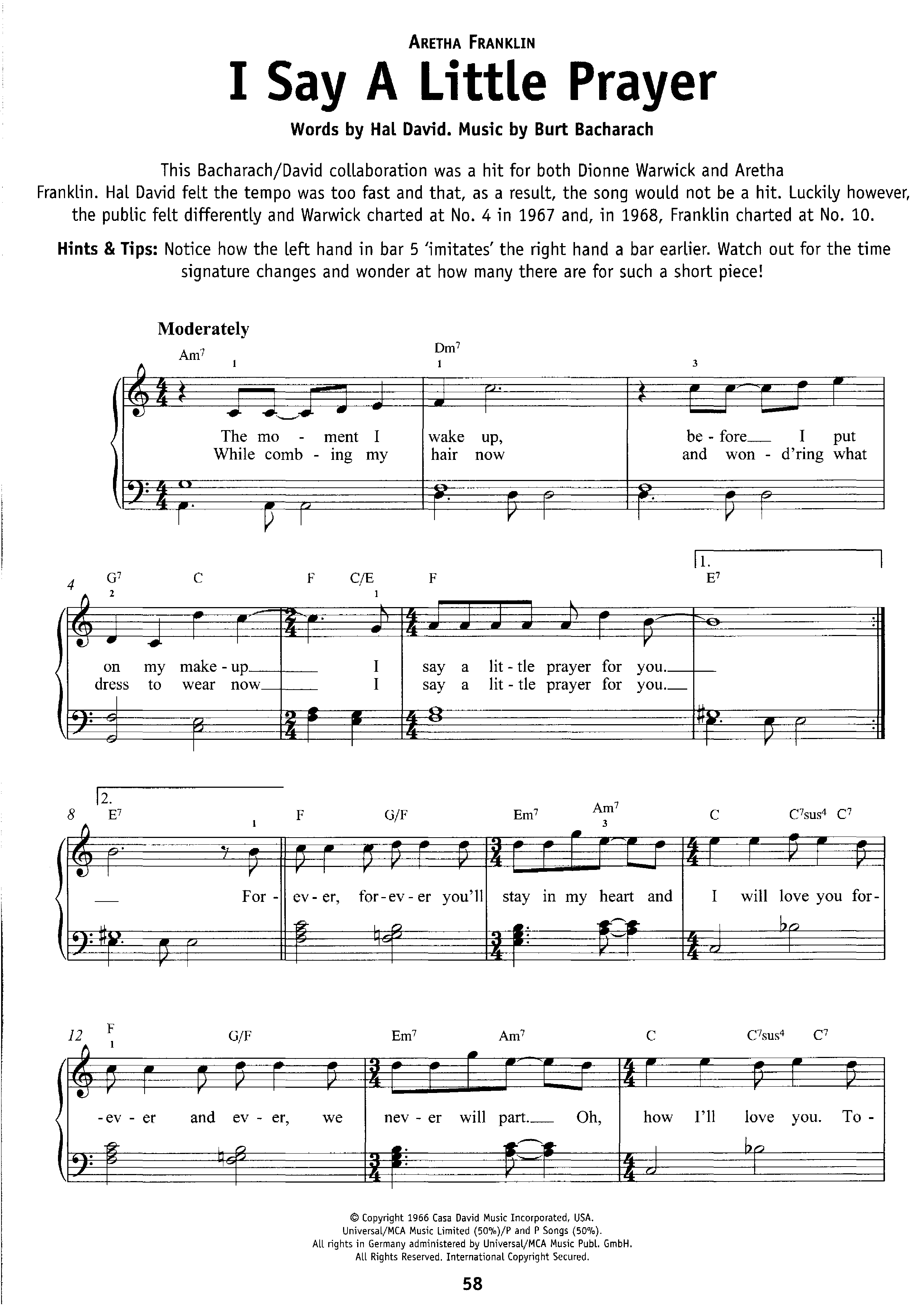 Aretha Franklin-I Say A Little Prayer Sheet Music pdf, - Free Score