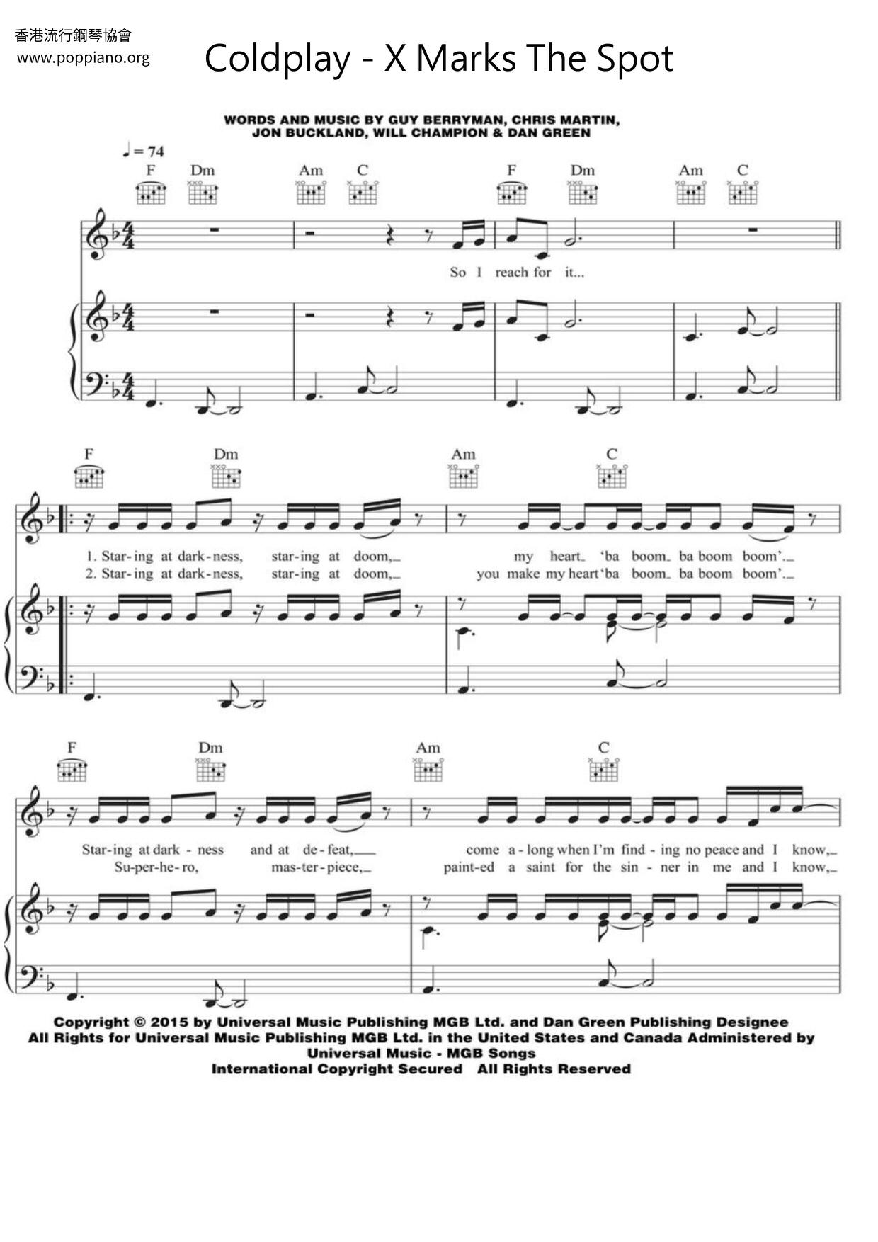 Coldplay X Marks The Spot Sheet Music Pdf Free Score Download