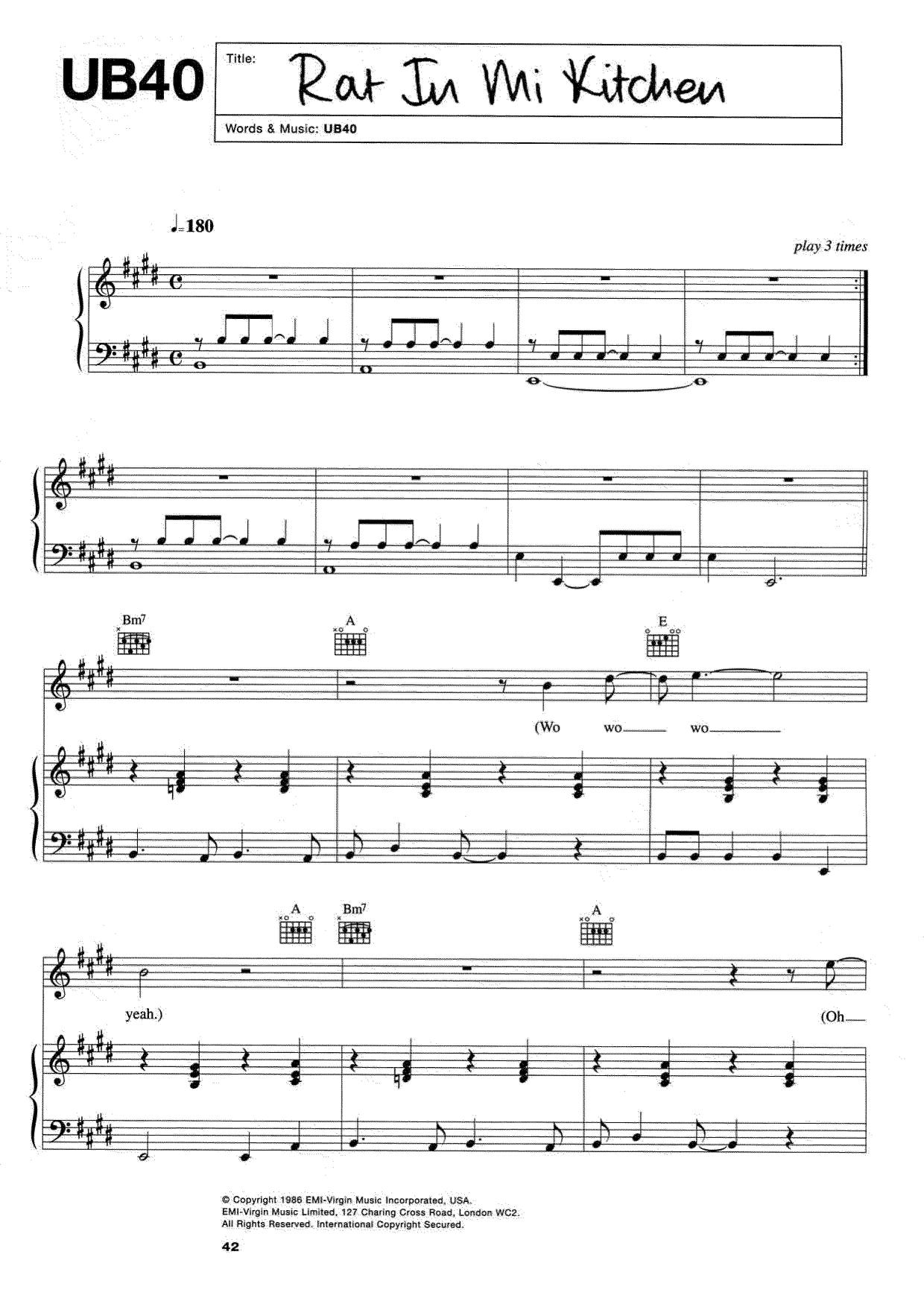 UB40 Rat In Mi Kitchen Sheet Music Pdf Free Score Download   76234 