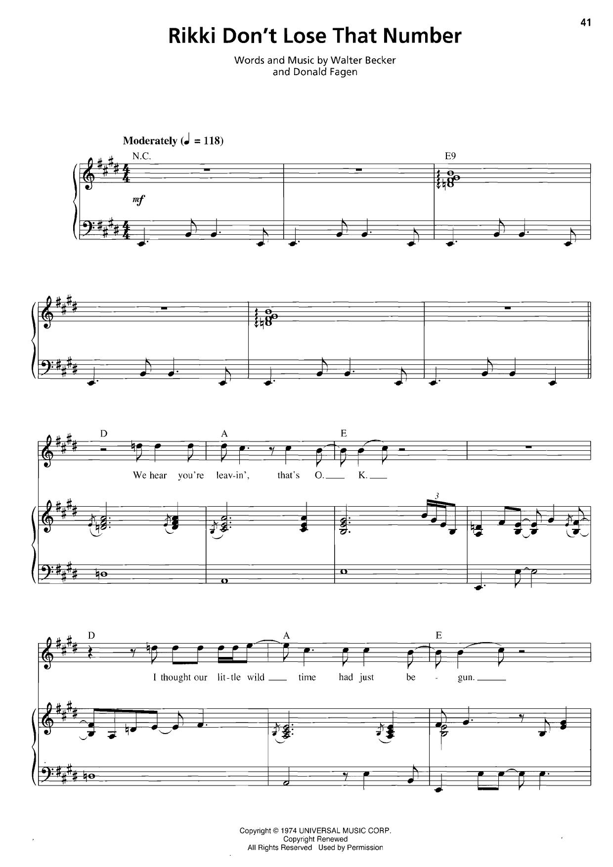 Steely Dan Rikki Dont Lose That Number Sheet Music Pdf Free Score Download ★ 7479