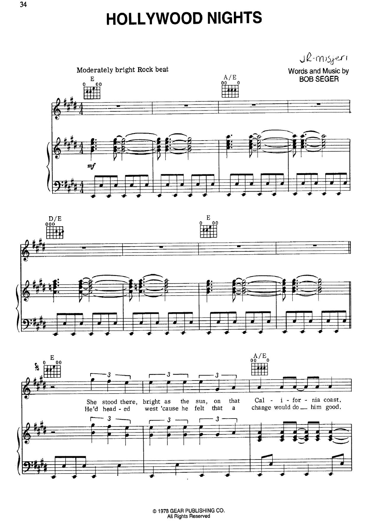 bob-seger-hollywood-nights-sheet-music-pdf-free-score-download