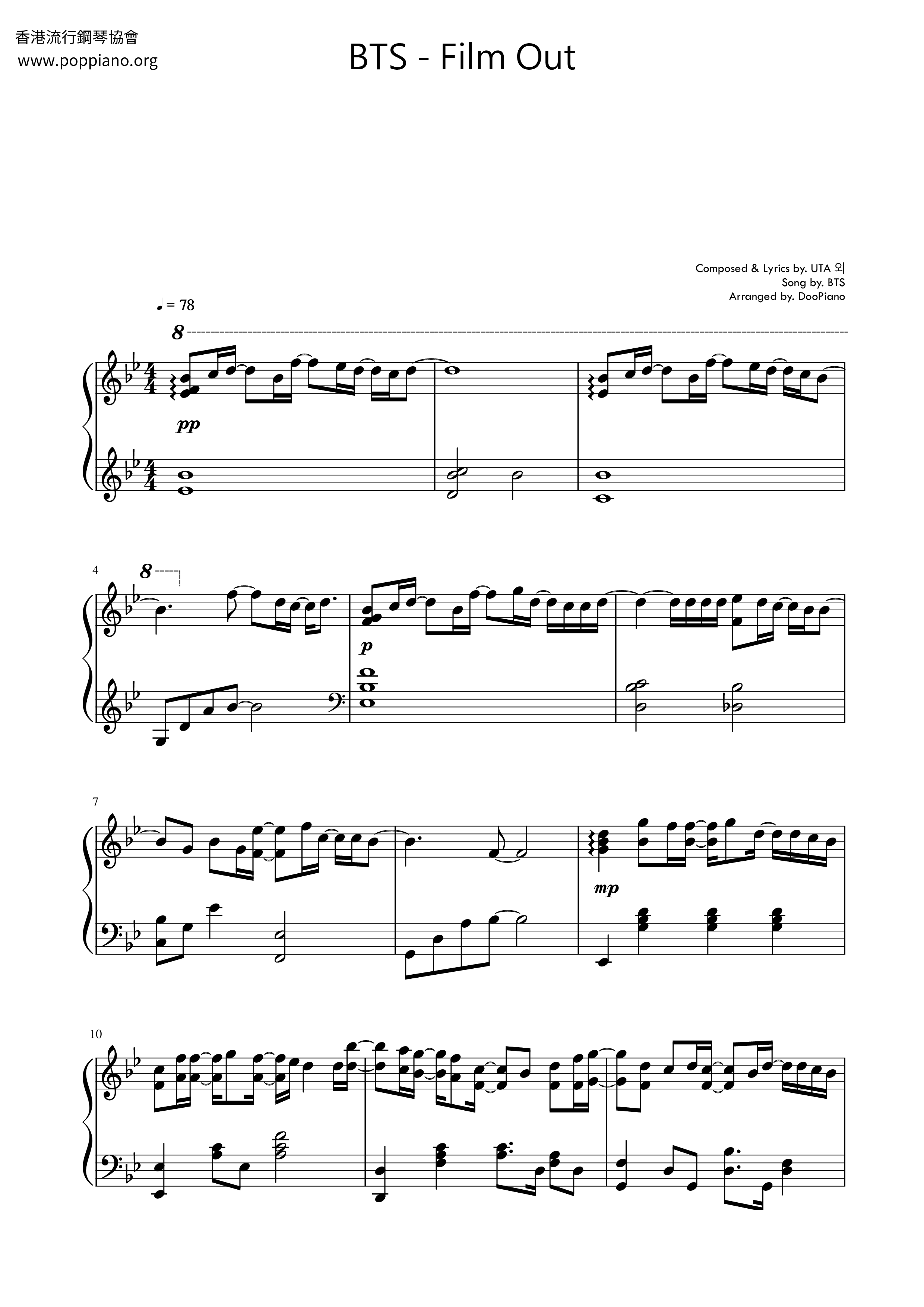 BTS Film Out Sheet Music Pdf Free Score Download 