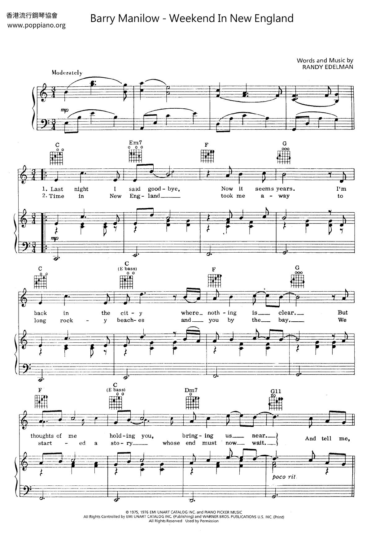 barry-manilow-weekend-in-new-england-sheet-music-pdf-free-score