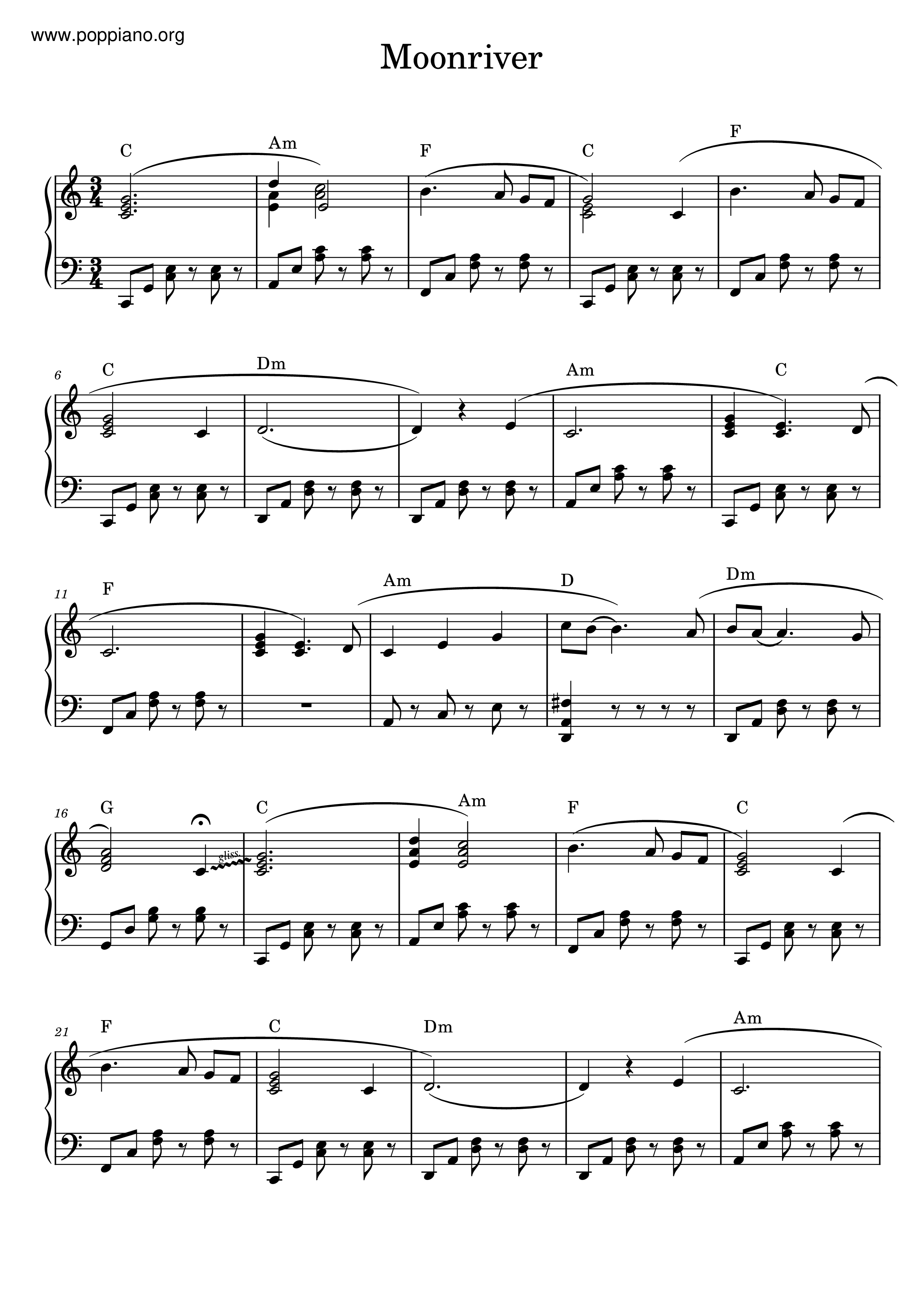 ☆Frank Sinatra, Andy Williams - ムーン・リバー 楽谱 ピアノ譜pdf 