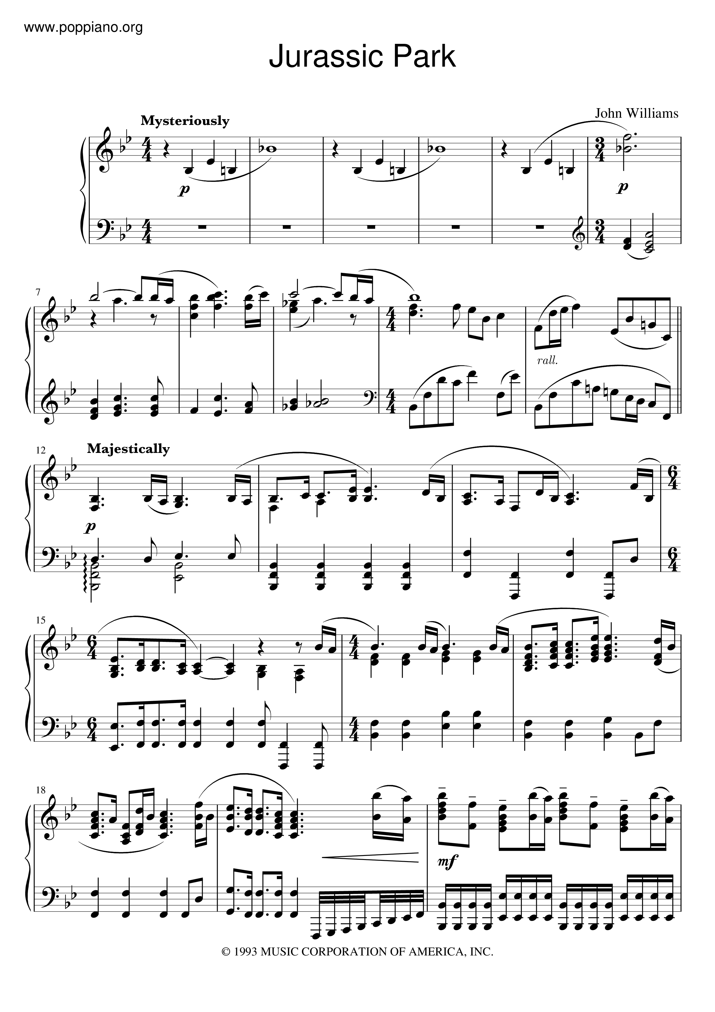 John Williams Jurassic Park Theme Sheet Music Pdf Free Score Download ★ 