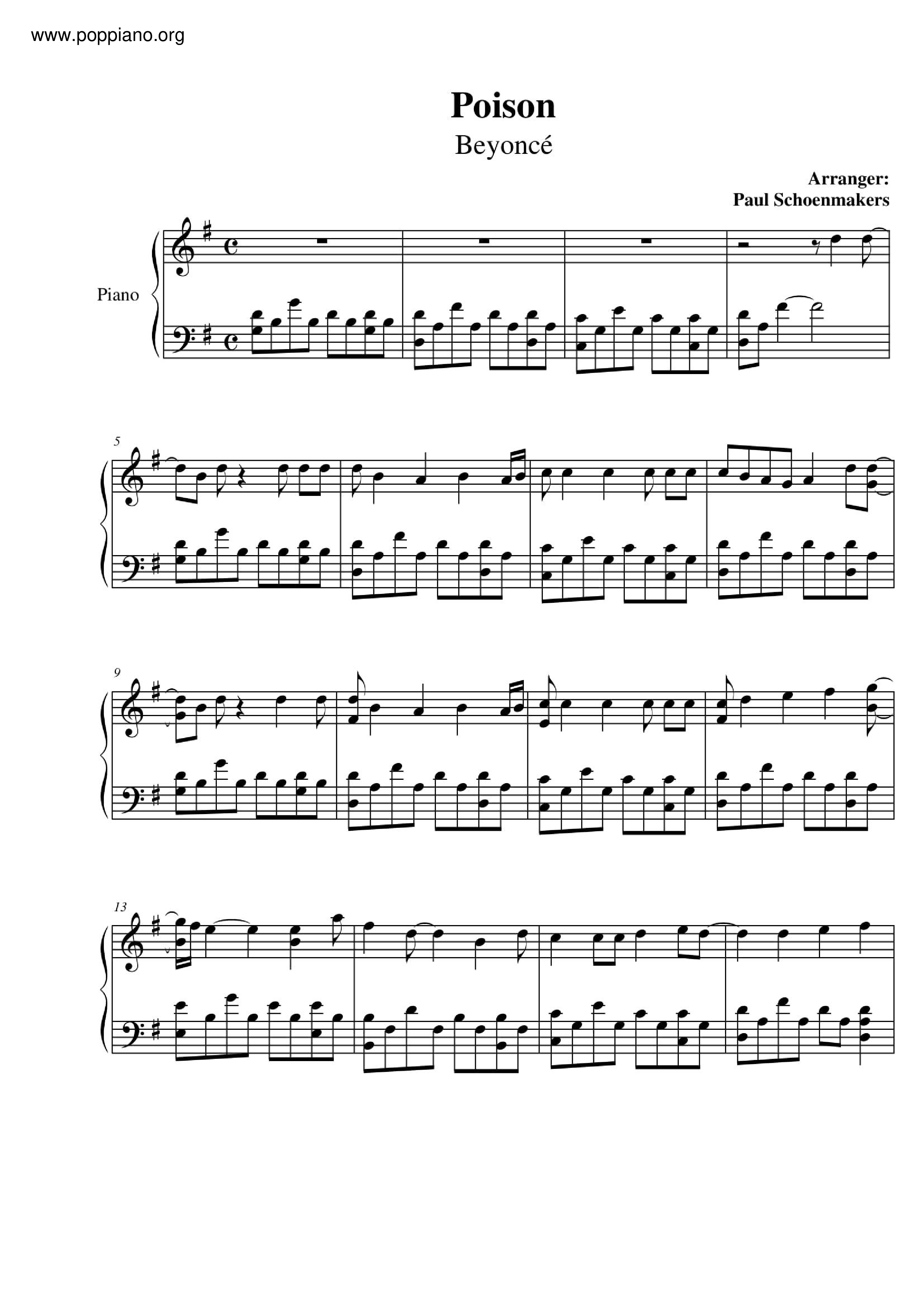 Poison Sheet Music Piano Score Free Pdf Download Hk Pop Piano Academy ★ 1915