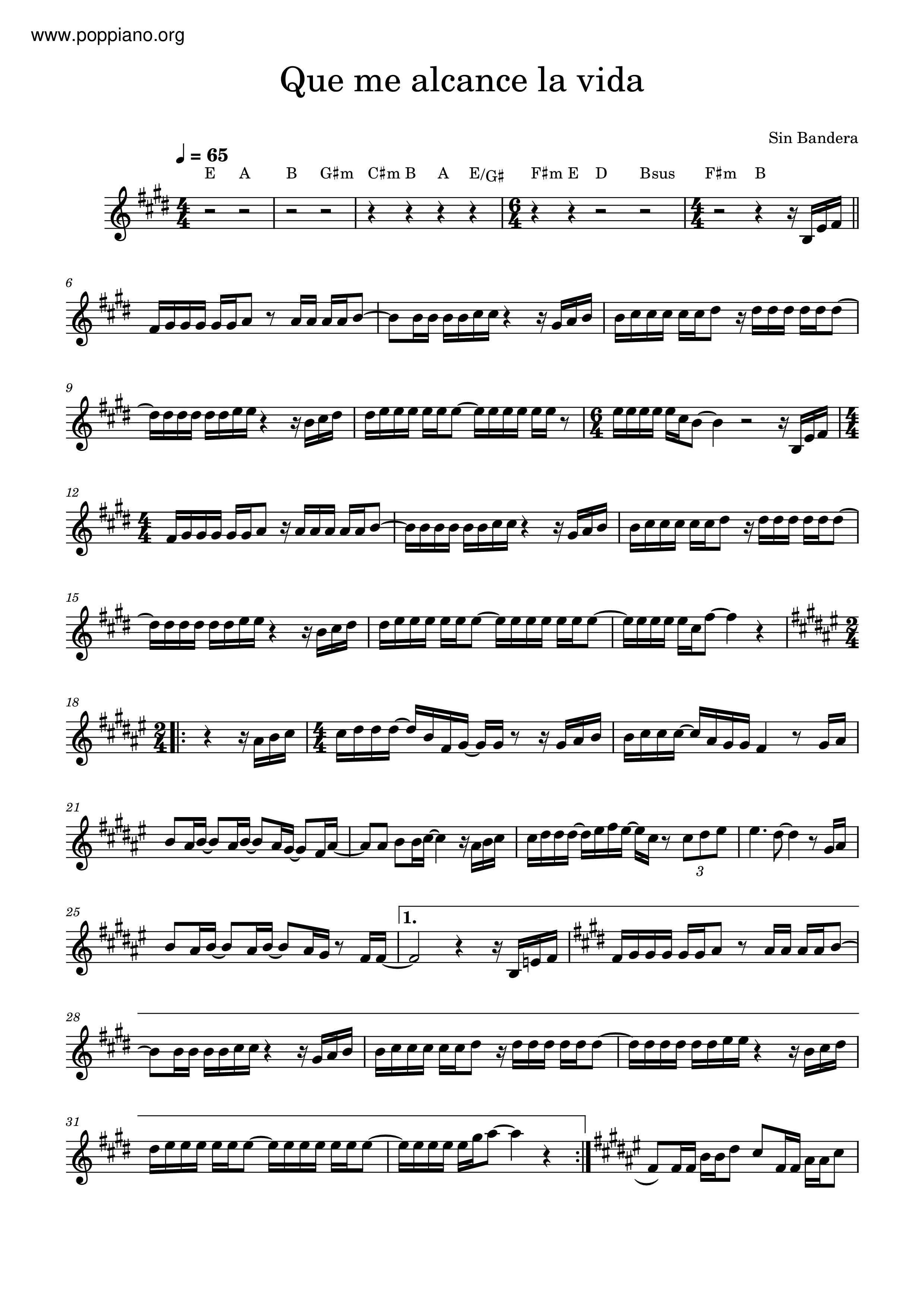 Sin Bandera-Que Me Alcance La Vida Violin Score pdf, - Free Score 