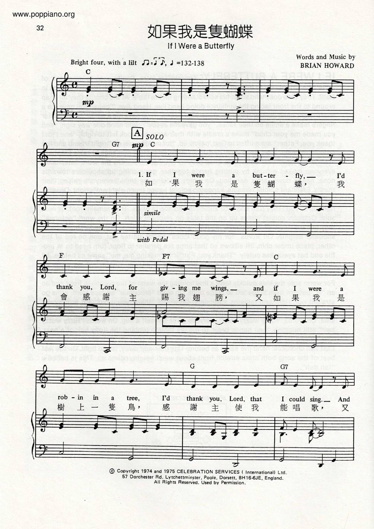 Hymn-If I Were A Butterfly Sheet Music Pdf, - Free Score Download ★