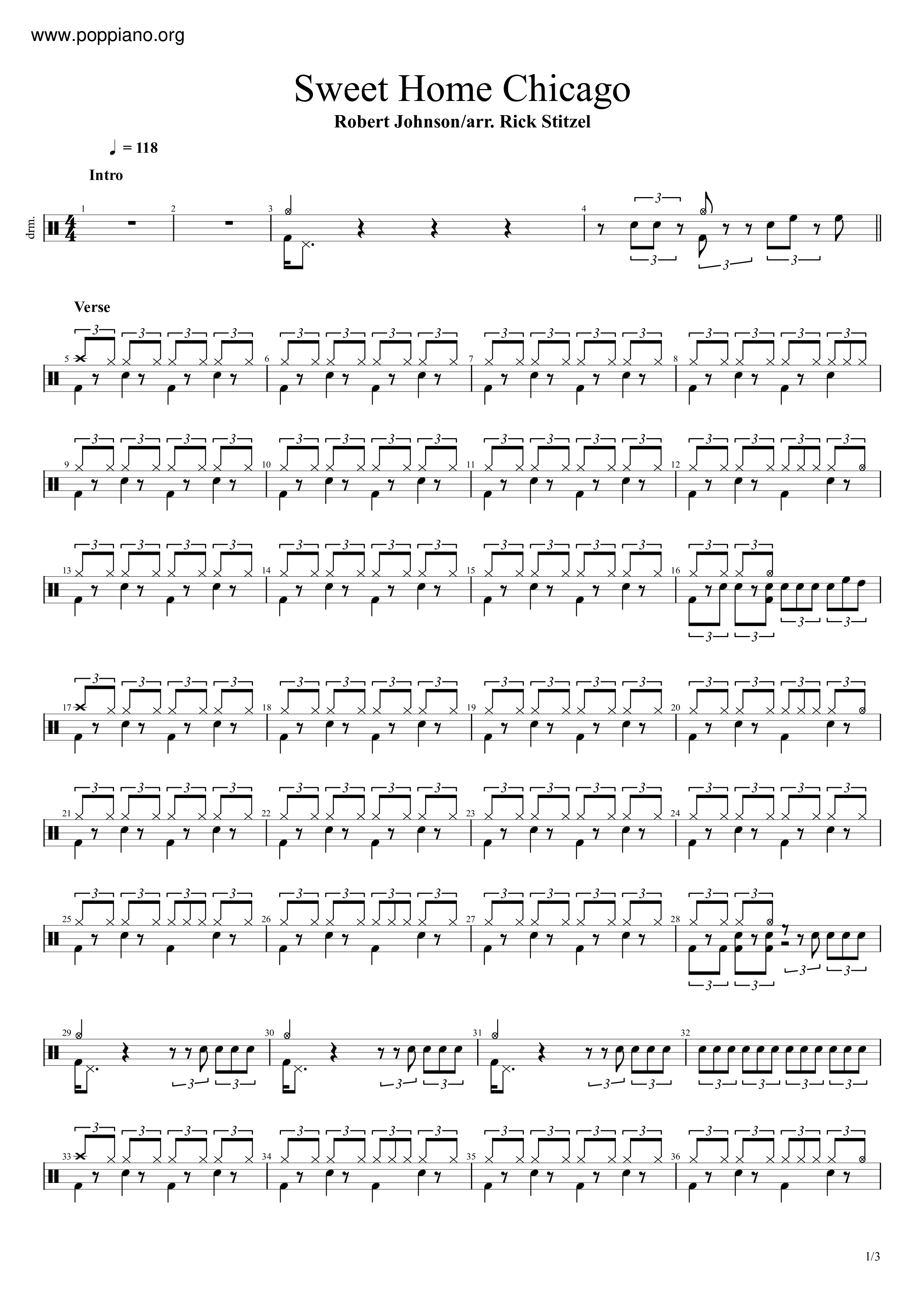 Robert Johnson Sweet Home Chicago Drum Tab Pdf Free Score Download   80863 