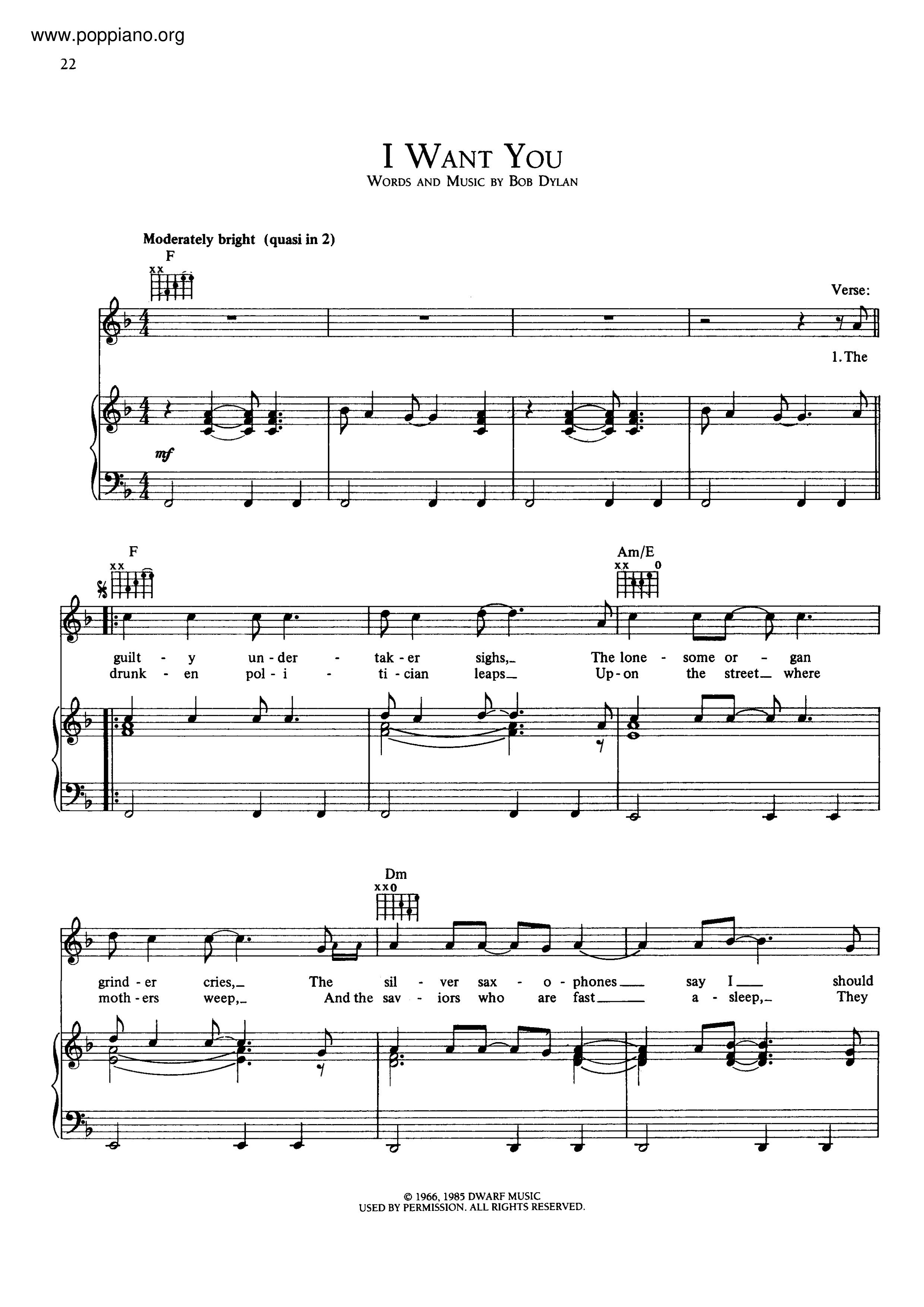 Bob Dylan I Want You Sheet Music Pdf Free Score Download ★