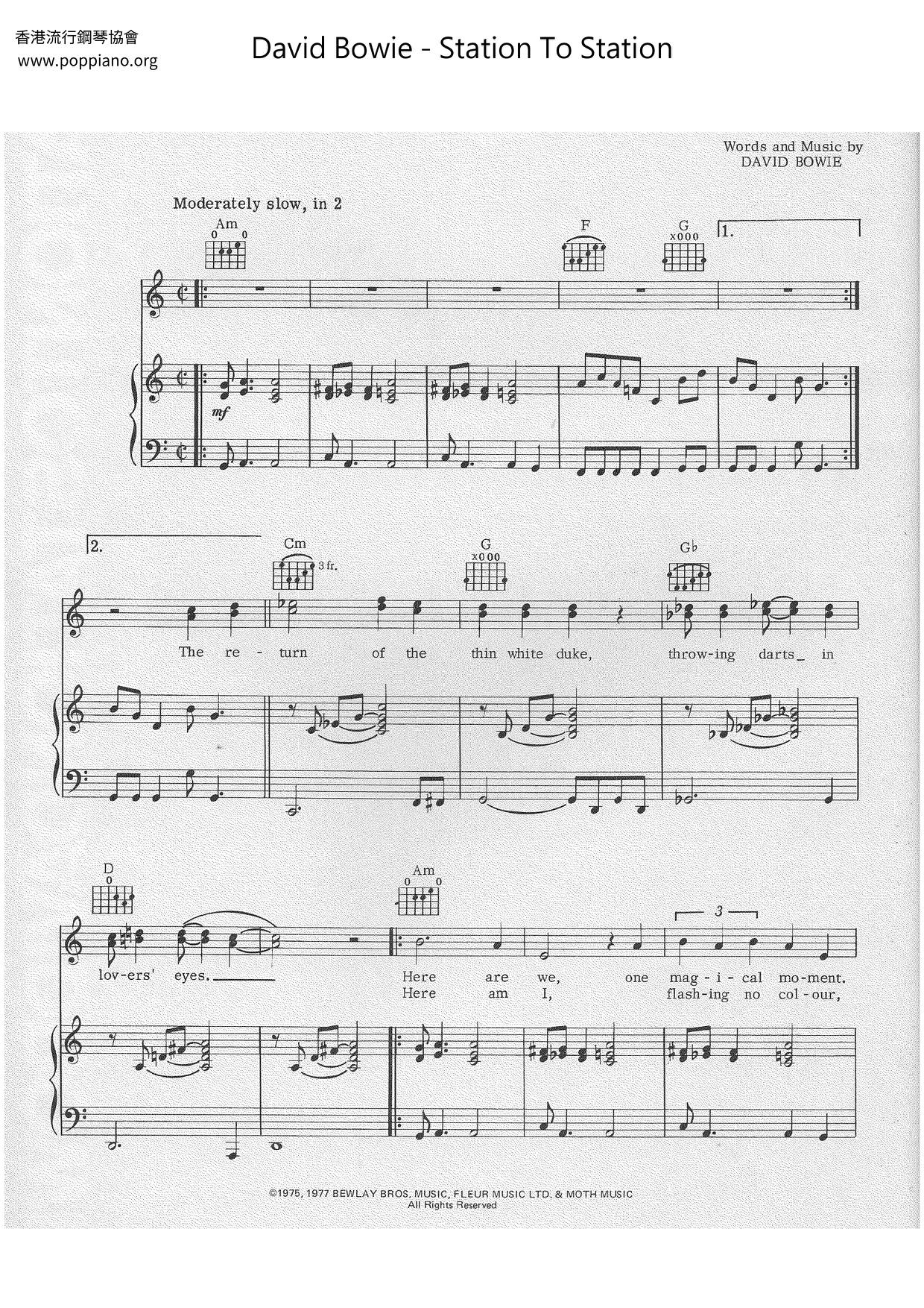 David Bowie-Station To Station Sheet Music pdf, - Free Score Download ★