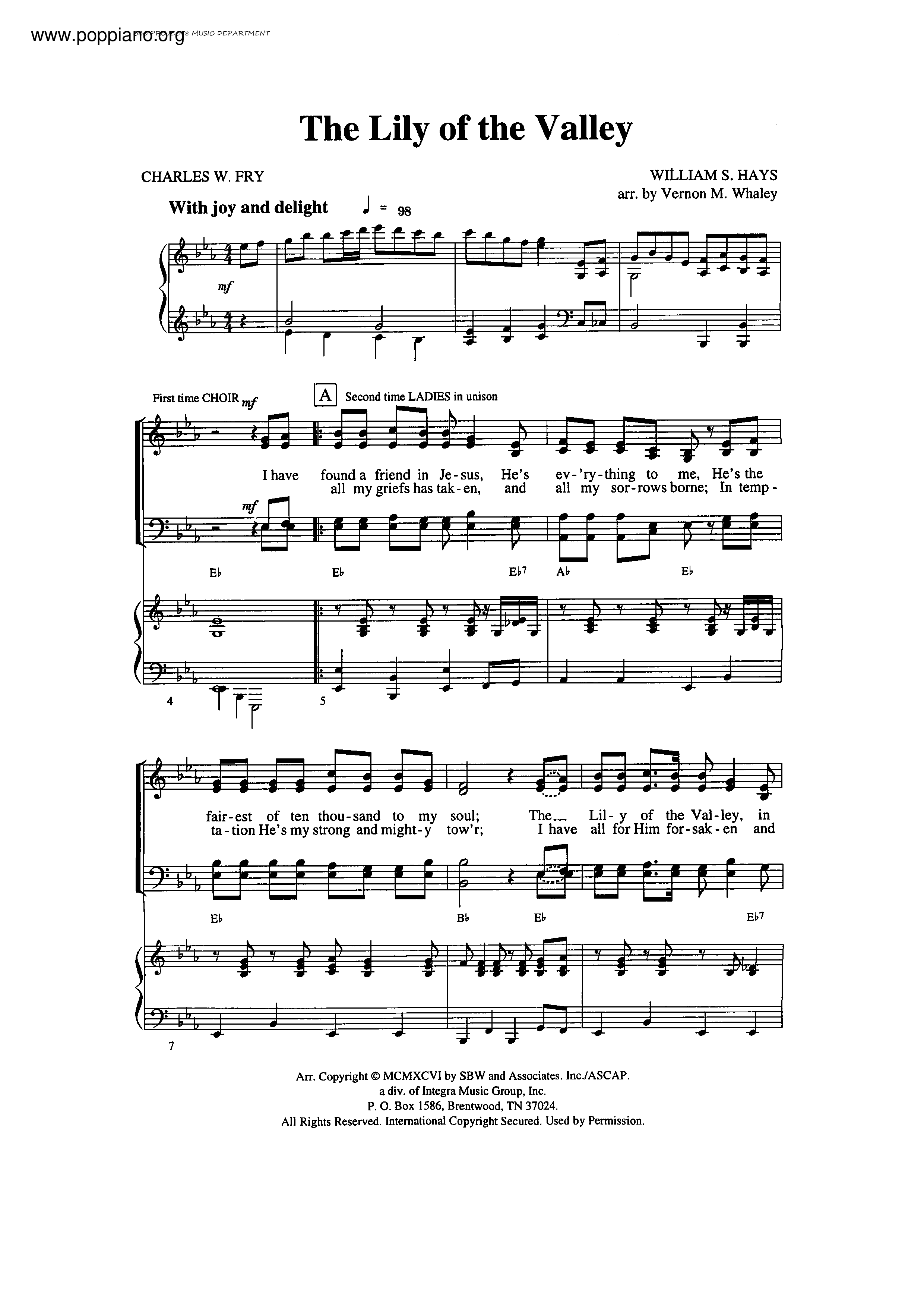 Hymn Lily Of The Valley Sheet Music Pdf Free Score Download