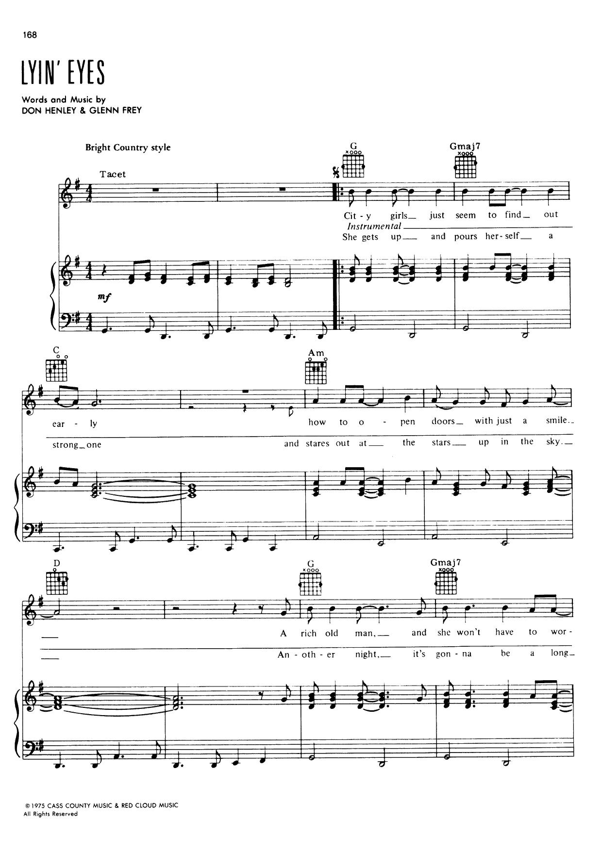 Eagles Lyin Eyes Sheet Music Pdf Free Score Download ★