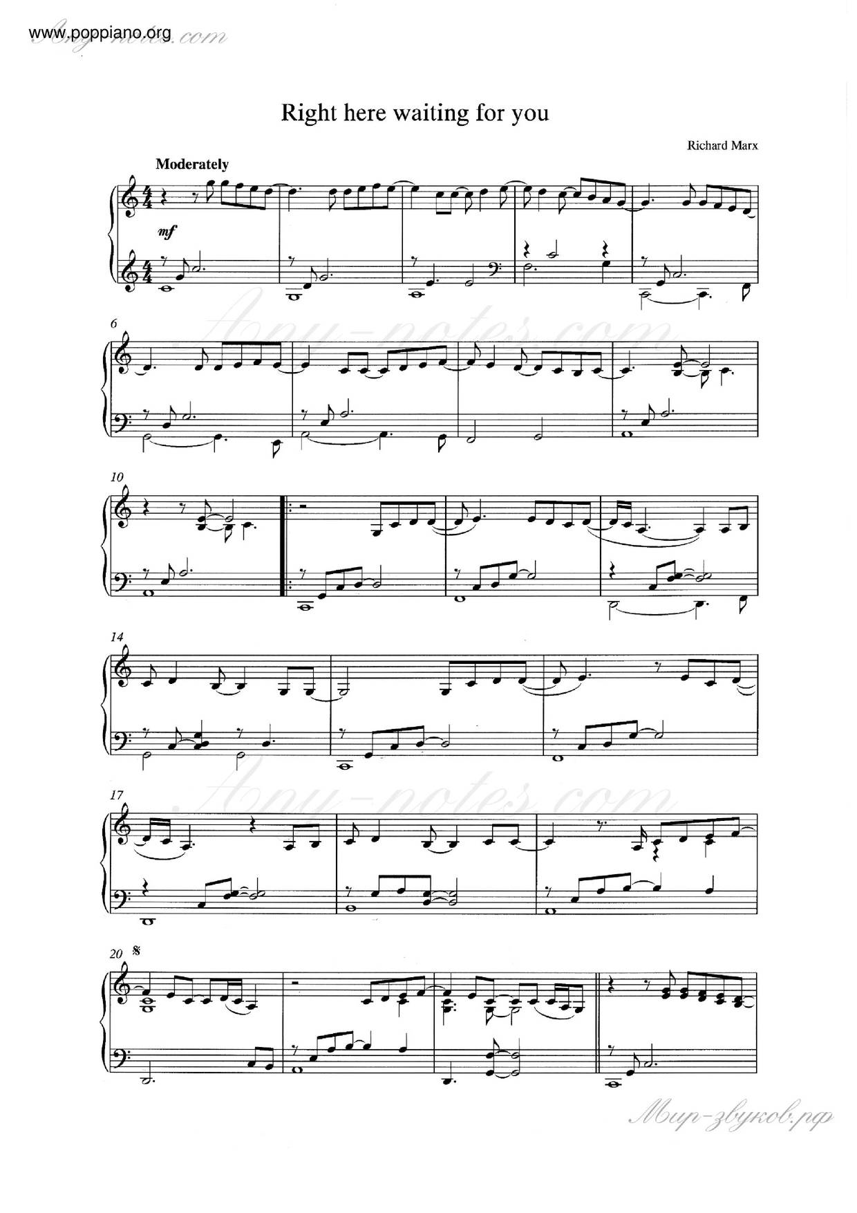 Richard Marx Right Here Waiting Sheet Music Pdf Free Score Download ★ 