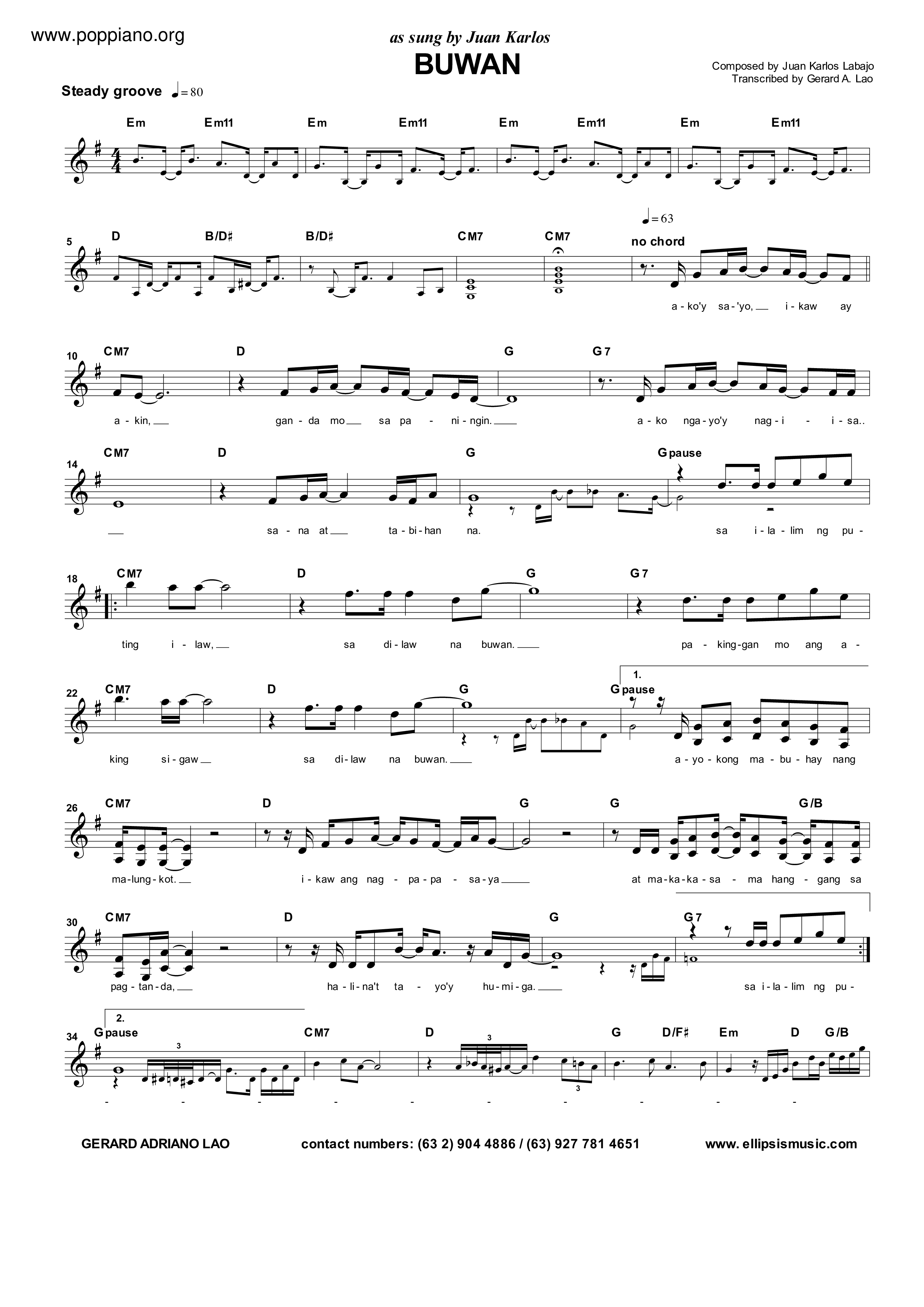 Juan Karlos-Buwan Sheet Music pdf, - Free Score Download ★